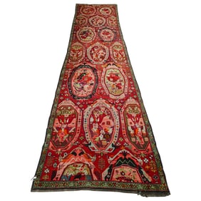 Antique Azerbaijani Wool Multiple Medallion Runner Rug