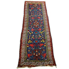Antique Caucasian Flower Vase Wool Runner Rug
