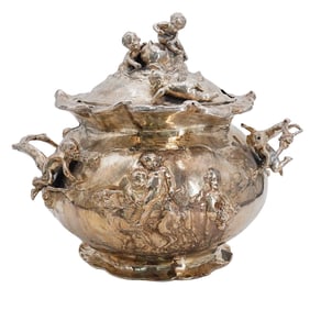 Art Nouveau German Silver Plated Repousse Punch Bowl