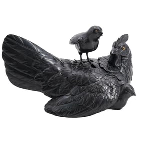 Antique Japanese Meiji Bronze Chicken Censer