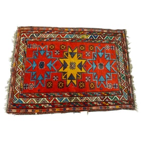 Antique Caucasian Wool Triple Medallion Runner Rug