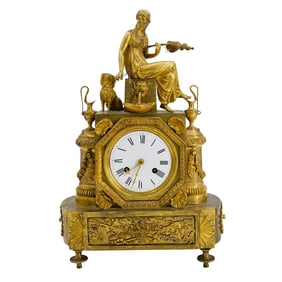 Antique Neoclassical "The Filatrice" Gilt Bronze Mantel Clock