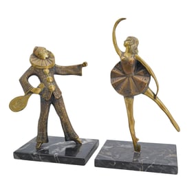 Pair Of Art Deco Bronze Ballet Dancer Statues on Marble Bases
