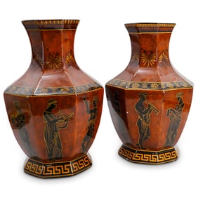 Pair Of Maitland Smith Neoclassical Style Octagonal Ceramic Vases