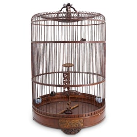 Monumental Antique Chinese Carved Wood Birdcage