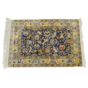 Vintage Persian Hand Knotted Silk Qum Rug