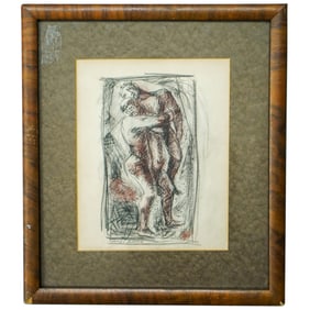 Attrib. James Ensor (Belgian, 1860-1949) Charcoal & Ink On Paper Painting