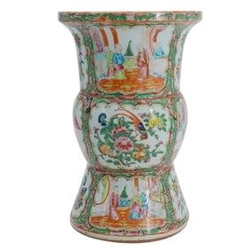 Antique Chinese Export Rose Medallion Porcelain Gu Vase