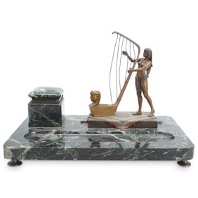(2 Pc) Vienna Bronze Egyptian Revival Inkwell