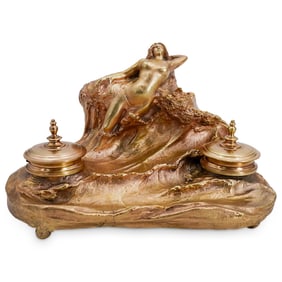 Art Nouveau Style Gilt Bronze Inkwell Tray