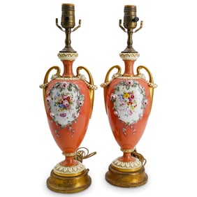 Pair Antique Porcelain Lamps