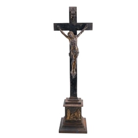Antique Parcel Gilt & Silvered Iron Altar Crucifix