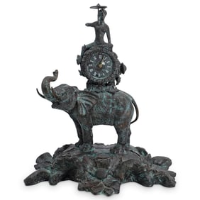 Maitland Smith Bronze Elephant And Monkey Clock