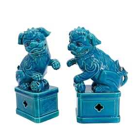 Pair Of Antique Chinese Porcelain Guardian Lions