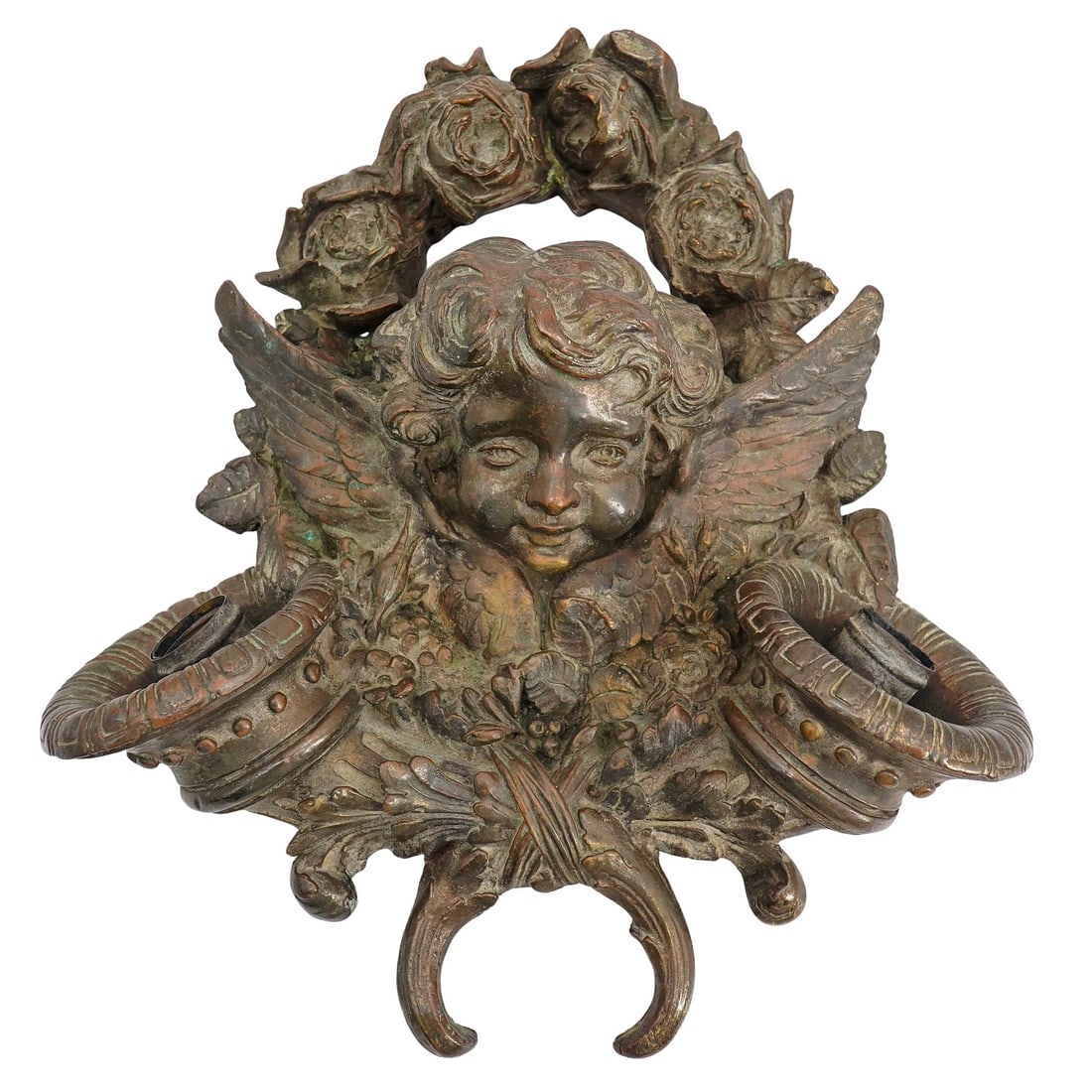 Vintage Bonded Bronze Cherub Wall Sconce Lamp (1 of 7)