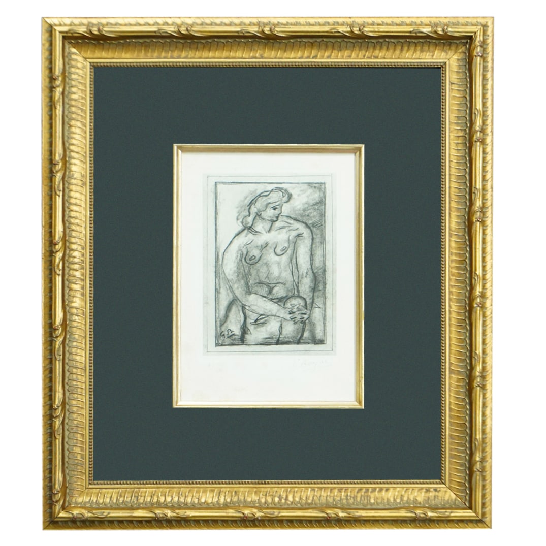 Georges Braque (French, 1882–1963) Nude Sketch Lithograph: DESCRIPTION: Lithograph by Georges Braque depicting a nude woman seated and looking to her left. Signed at lower right and numbered 10 of 100 at lower left. Mounted in a gilt wooden frame. CIRCA: 20th