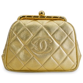 Vintage Chanel Mini CC Gold Leather Crossbody Clutch