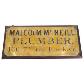Antique Engraved Brass Plumber Advertising Sign
