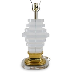 Mid Century Modern Clear Lucite & Brass Table Lamp