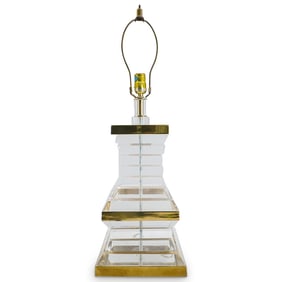 Vintage Hollywood Regency Lucite & Brass Table Lamp