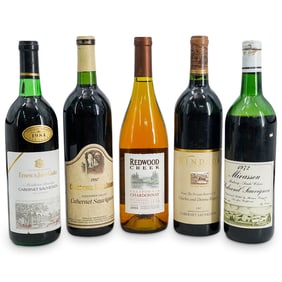 (5 Pc) California Cabernet Sauvignon & Chardonnay Wine Bottles