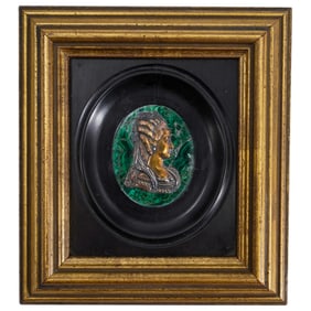 18th Century Russian Silver Cameo Of Catherine The Great On Malachite