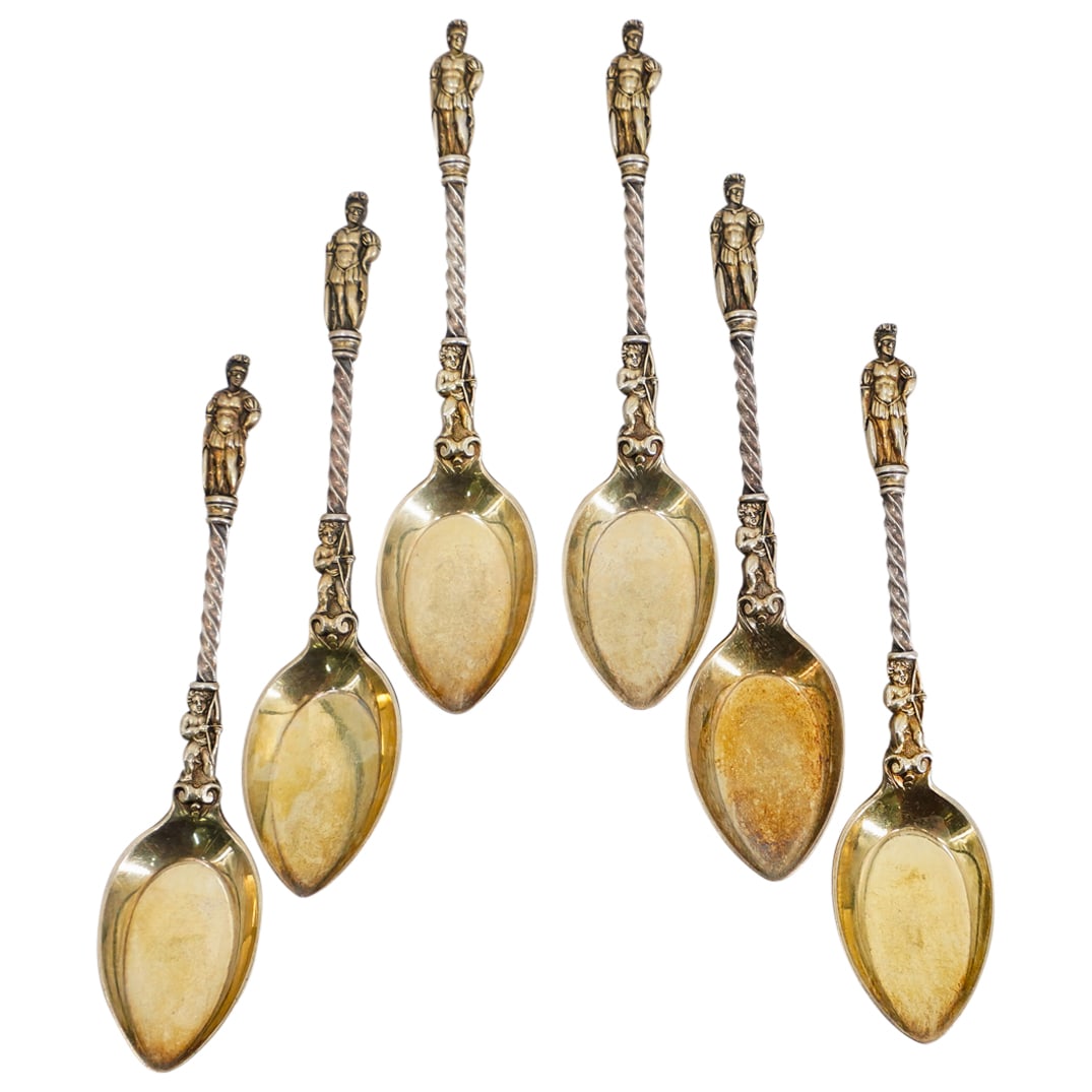 (6 Pc) Antique English Elkington & Co. Sterling Silver Tea Spoons Set (1 of 8)