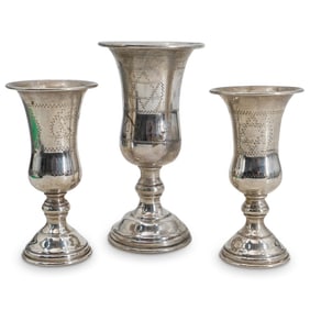 (3 Pc) Judaica Sterling Silver Kiddush Cups