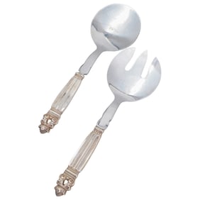 (2 Pc) Georg Jensen Sterling Handle Flat Serving Set