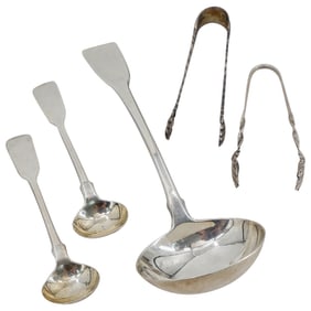 (5 Pc) Sterling Silver Spoons, Ladle & Tongs Grouping