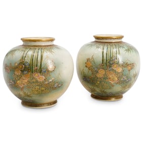 (2 Pc) Antique Japanese Satsuma Vases