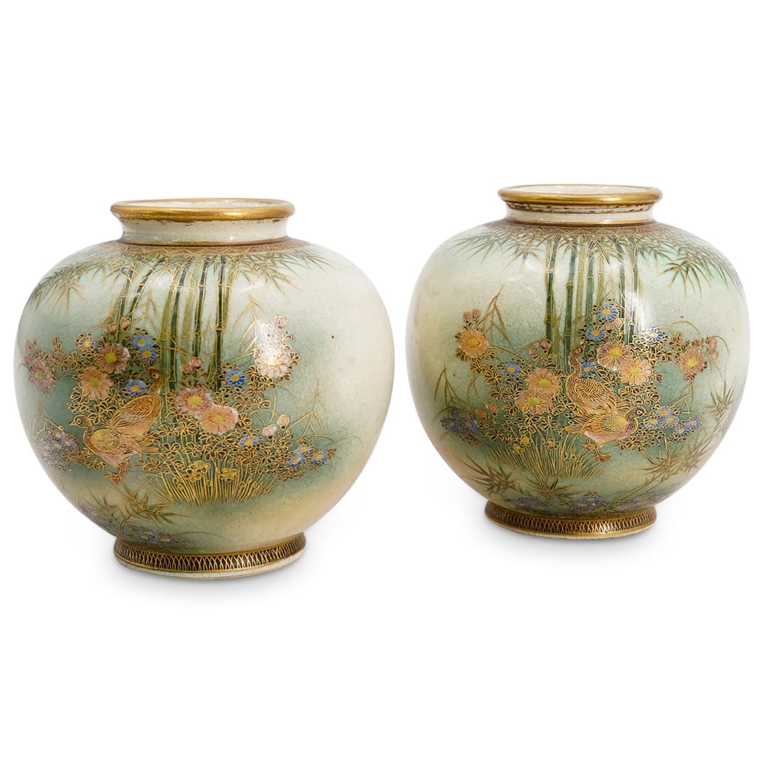 (2 Pc) Antique Japanese Satsuma Vases (1 of 6)