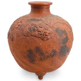 Antique Chinese Yixing Pottery Dragon Vase