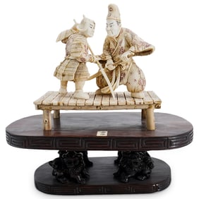 Japanese Bone & Wood Warrior Carving
