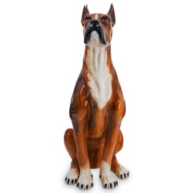 Life Size Italian Glazed Terracotta Boxer Dog Sculpture