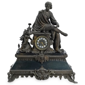 Antique French Bronze And Black Slate Christopher Columbus Mantel Clock