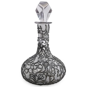 Antique French Silver Overlay Glass Decanter