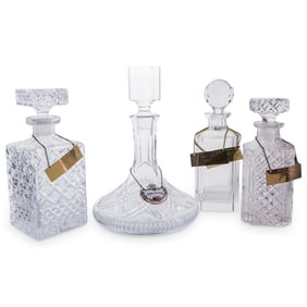 (4 Pc) Cut Crystal Decanters W/ Nameplates