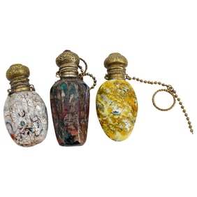 (3 Pc) Antique Venetian Chatelaine Glass Perfume Bottles