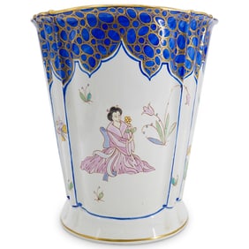 Sherle Wagner Italy Porcelain 'Chinoiserie' Wastebasket