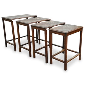 (4 Pc) Inlaid Wooden Nesting Tables