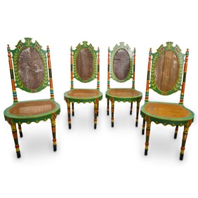 (4 Pc) Antique Hand Painted Indian British Chairs