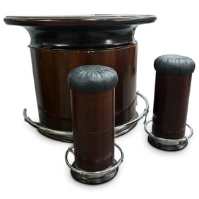 Art Deco Semi Circular Marble Top Bar W/ Stools