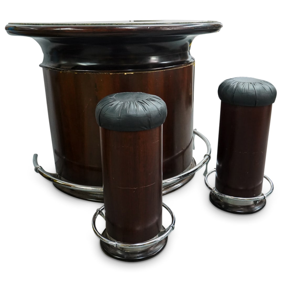 Art Deco Semi Circular Marble Top Bar W/ Stools (1 of 16)