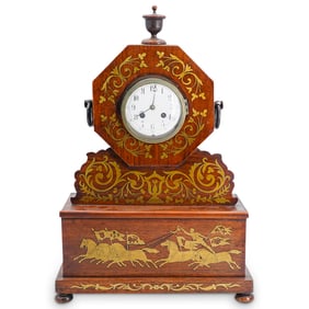 Antique Carved Wood And Gilt Brass Mantel Clock