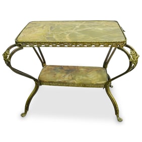 Italian Brass & Onyx Two Tier Table