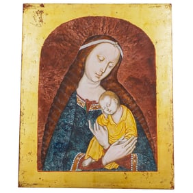 Antique Russian Orthodox Madonna & Child Icon