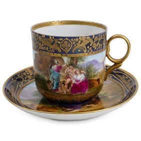 Antique Royal Vienna Porcelain 'Liebes Orakel' Cup & Saucer Set