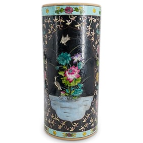 Chinese Famille Noire Porcelain Umbrella Stand