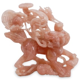 Chinese Carved Rose Quartz Lion Sculpture